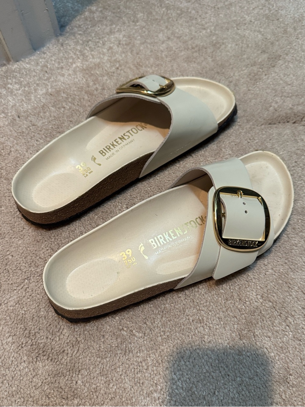Birkenstock Women's Madrid Buckle Sandals - Cream with Gold Buckle